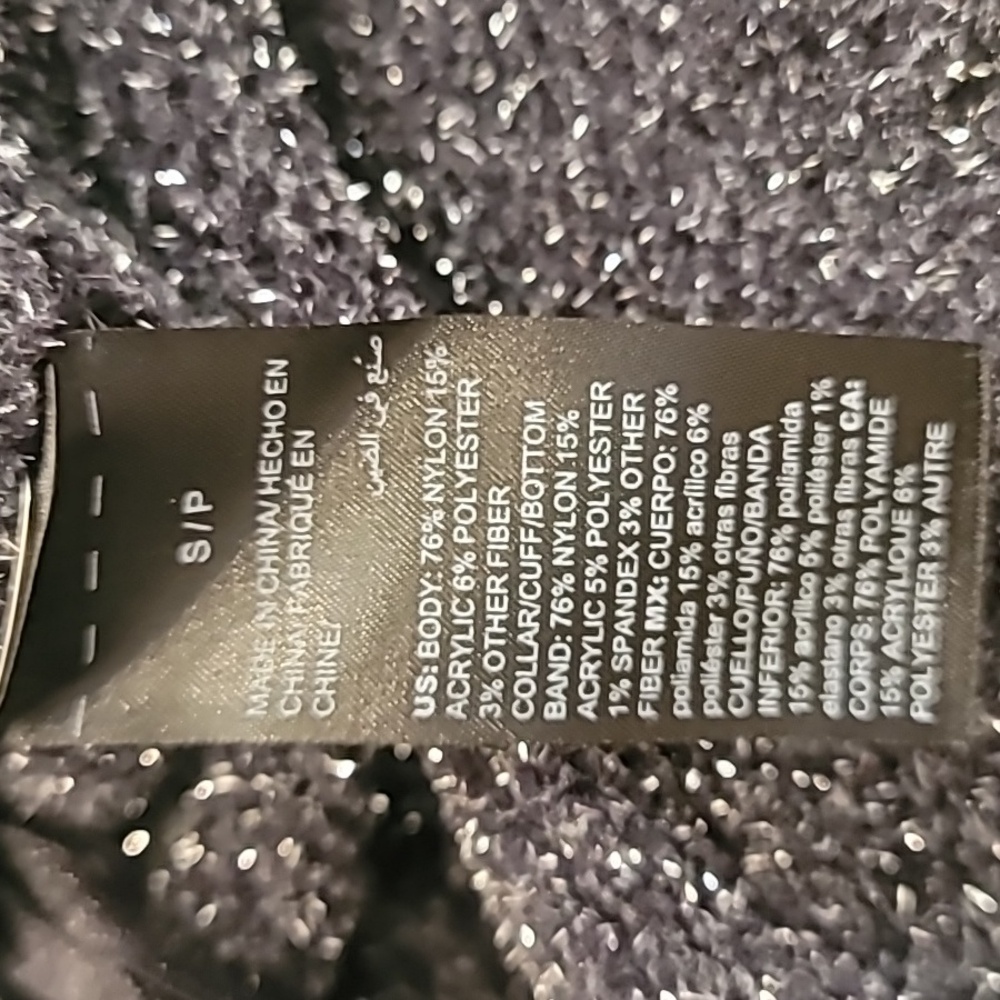 White House Black Market Metallic Thread Cowl Neck Sweater Black Silver Small - Picture 12 of 14